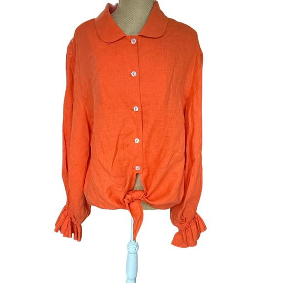 Sleeper Rumba Linen Lounge Suit Bright Orange Long Sleeve Matching Set Large - Picture 6 of 16